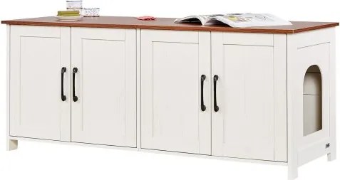 VEVOR kattenbakkast, 1200x450x500 mm, kattenbakkast met 4 deuren en 2 ingangen, kattenbak voor binnen, houten kattenhuis, past op de meeste kattenbakken, bruin &amp; wit