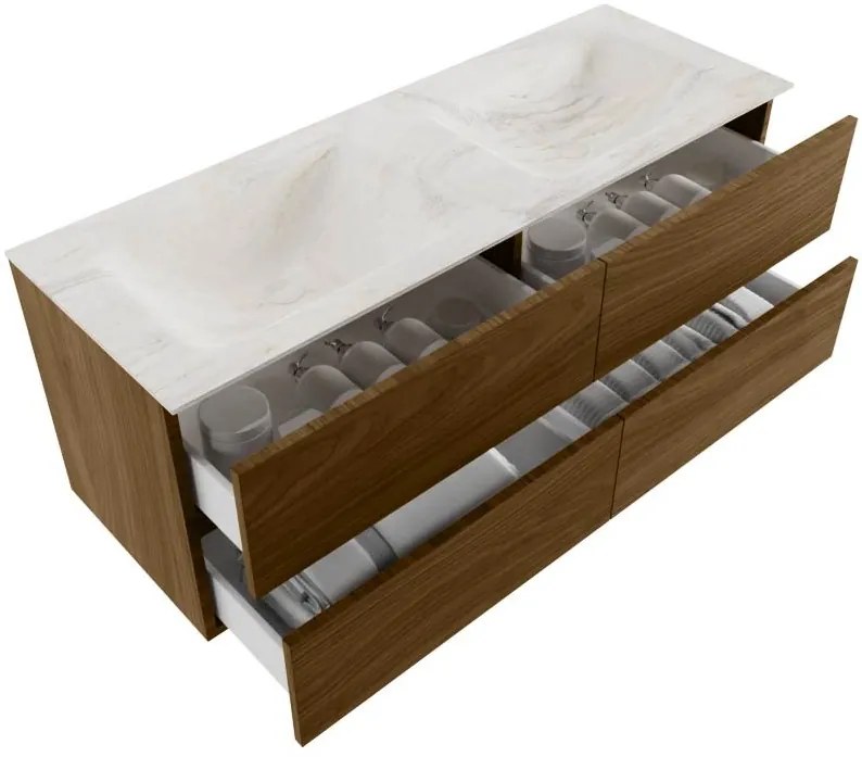Mondiaz Vica DLux badmeubel 130cm chai 4 lades met wastafel ostra dubbel zonder kraangat
