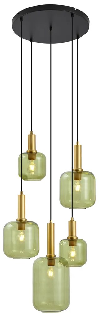 Hotel Chique hanglamp zwart en goud met groen glas 5-lichts - Zuzanna