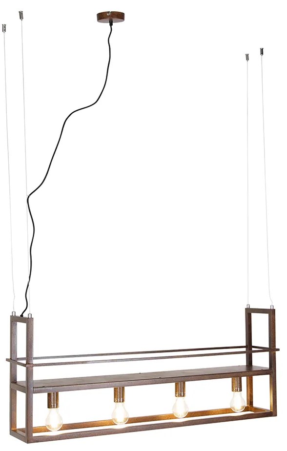 Eettafel / Eetkamer Smart hanglamp met dimmer roestbruin met rek incl. 4 Wifi A60 - Cage Rack Industriele / Industrie / Industrial E27 Binnenverlichting Lamp