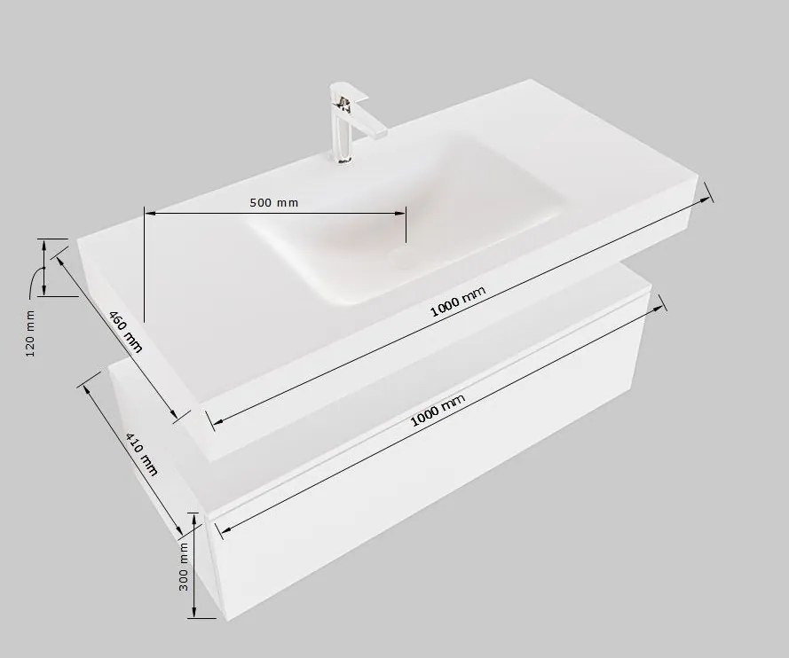 Mondiaz Alan DLux badmeubel 100cm smoke 1 lade met wastafel glace midden zonder kraangat