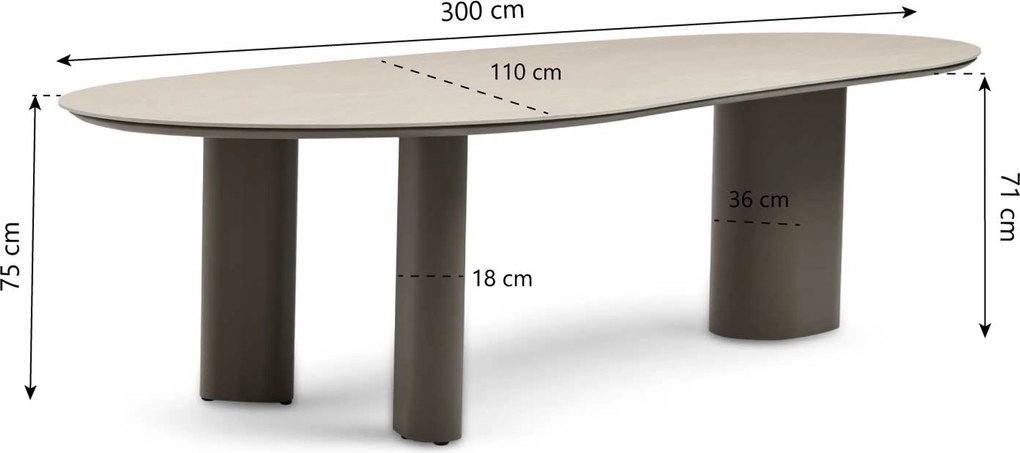 Dining Tuintafel Organische tuintafels 300 x 120 cm Zand/Beige Weave