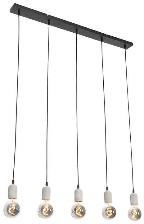 Eettafel / Eetkamer Hanglamp zwart met beton 5-lichts - Pedra Landelijk E27 Binnenverlichting Lamp