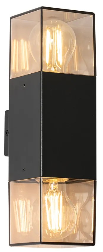 Buiten wandlamp zwart met smoke kap 2-lichts IP44 - Denmark