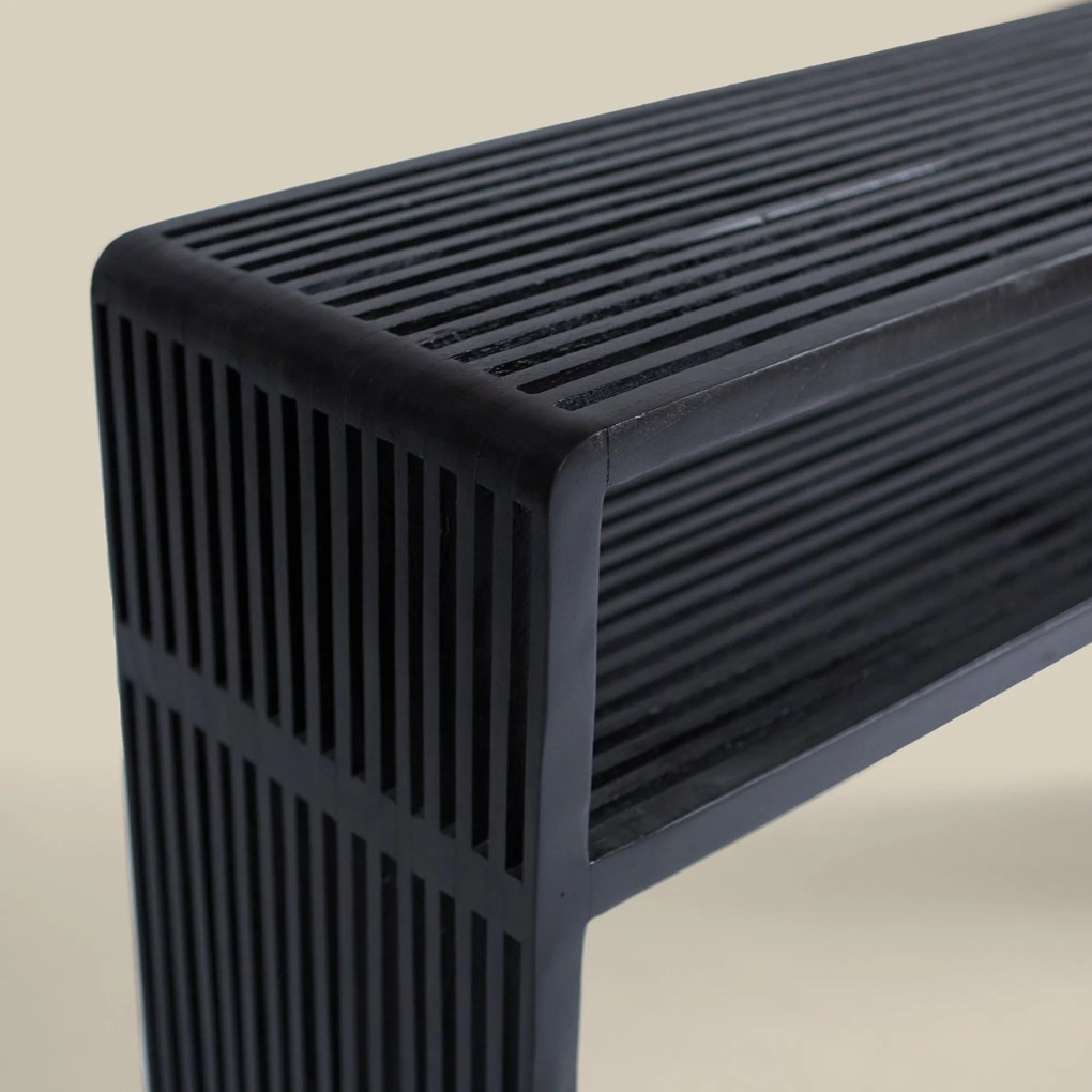 Wandtafel Zwarte Teak Latjes - 130 X 30cm.
