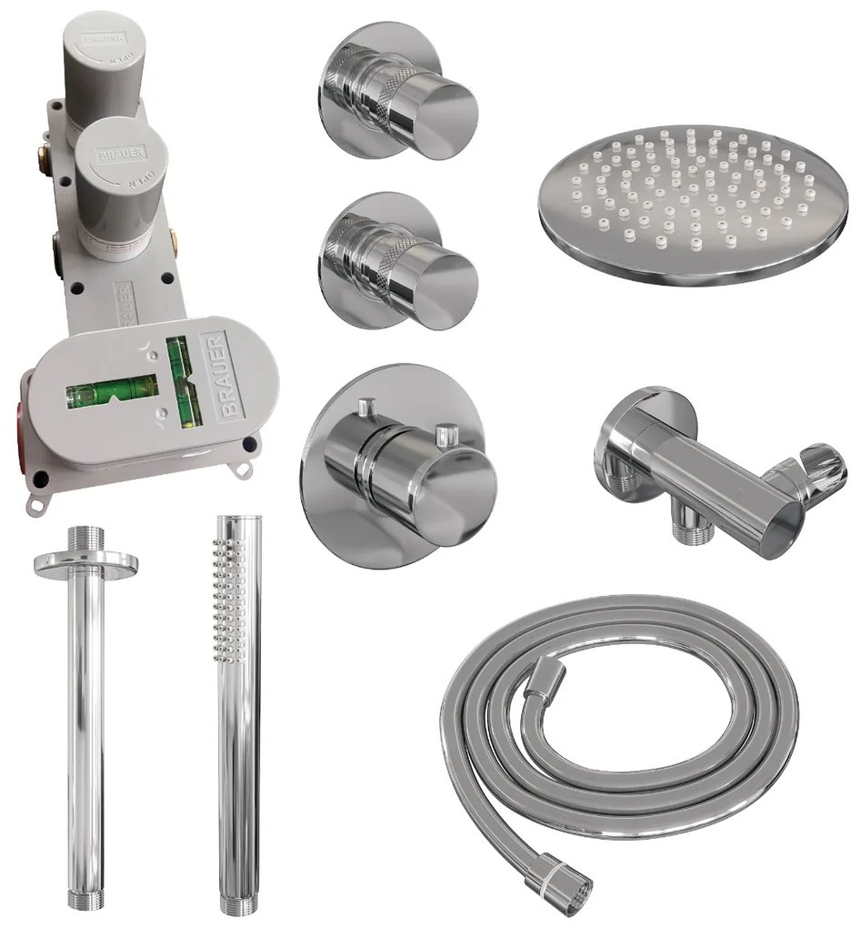 Brauer Chrome Edition complete inbouw regendouche met staafhanddouche, plafondarm en hoofddouche 20cm set 5 chroom