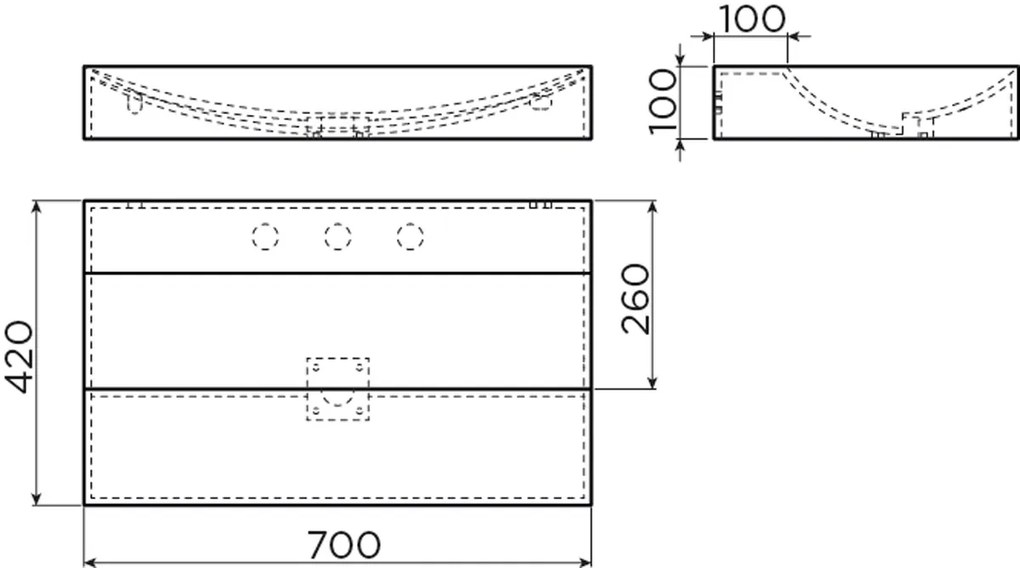 Clou Vale keramische wastafel 70cm met kraangaten zwart mat