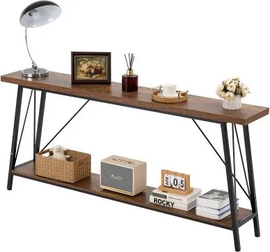 VEVOR smalle consoletafel entreetafel (lengte 180 cm / draagvermogen 45,3 kg), 2-laags haltafel bijzettafel banktafel met metalen frame, voor entree, hal woonkamer slaapkamer