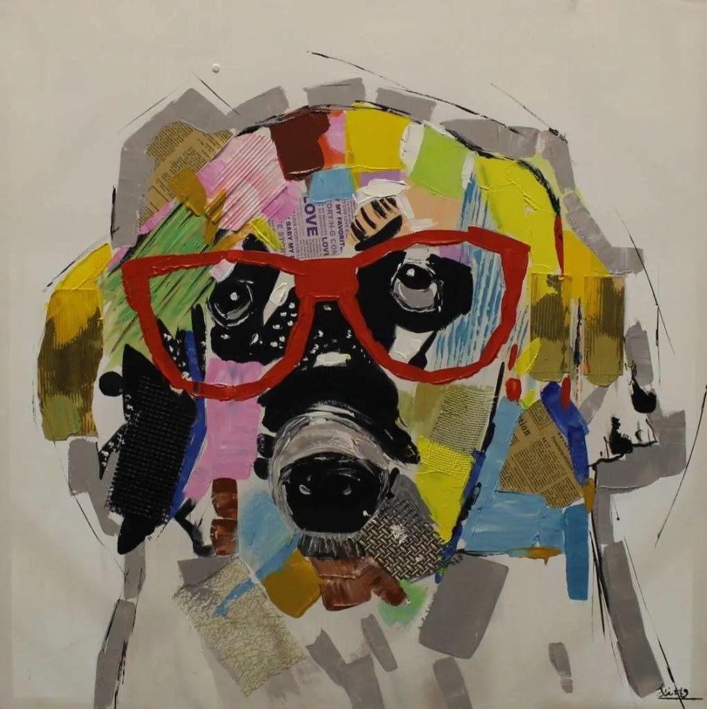 Schilderij - Handgeschilderd - Hond 80x80cm