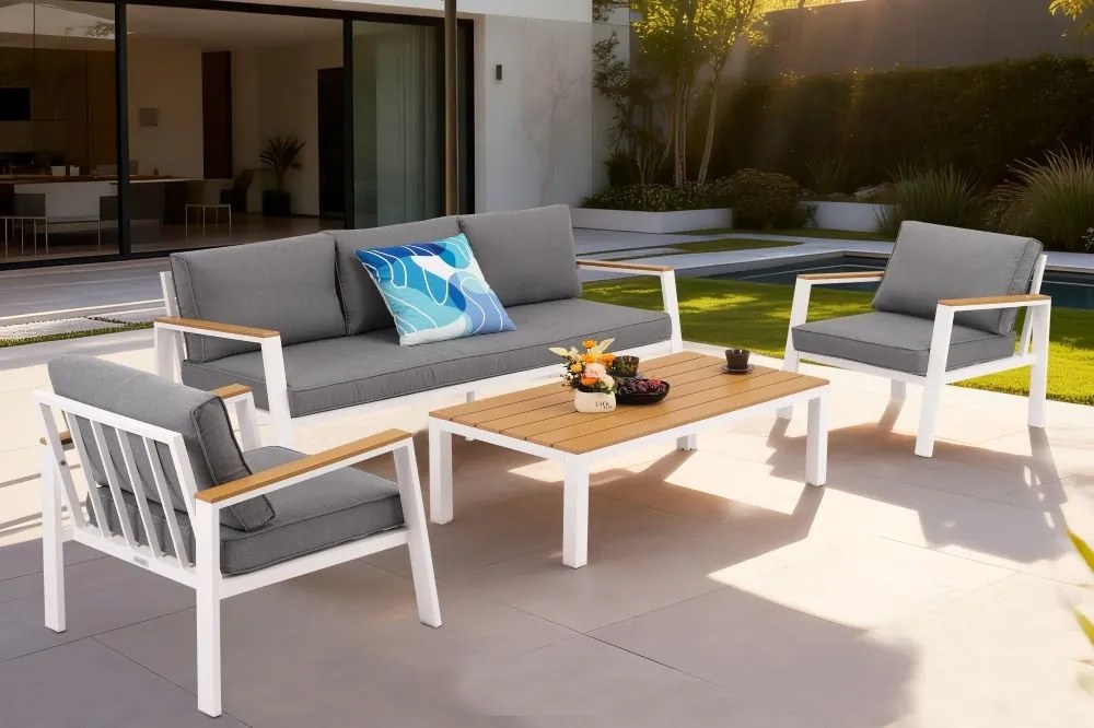Aluminium tuinmeubelset Zakynthos Coffee 5 wit Garden Point