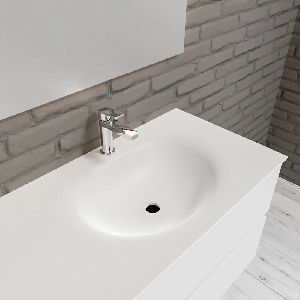 Zaro Sevilla Solid Surface badmeubel 150cm mat wit 1 kraangat spoelbak rechts 4 lades