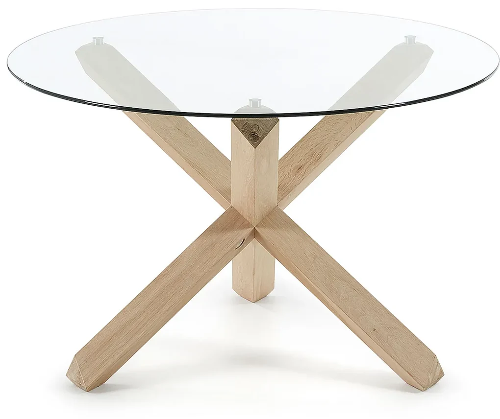 Kave Home Lotus Ronde Tafel Glas Met Eiken - 120 X 120cm.