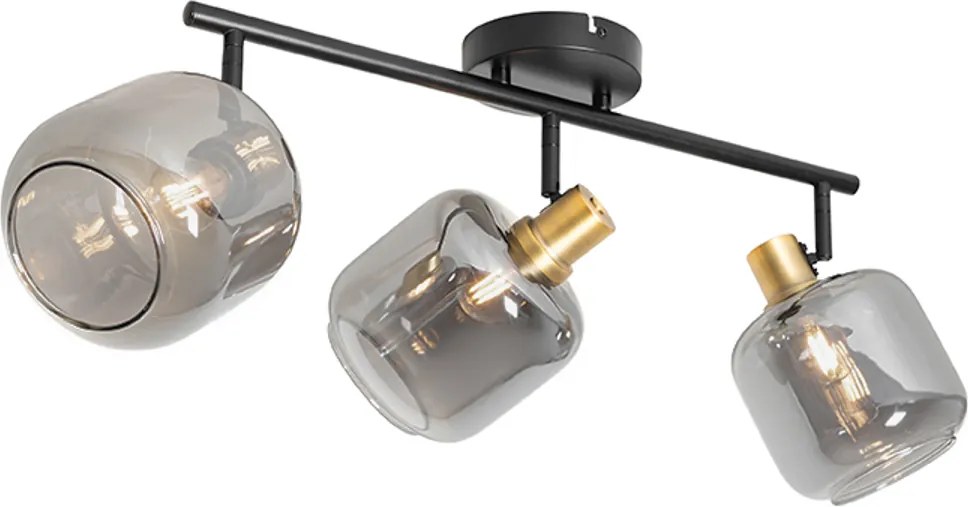 Plafondspot zwart met smoke glas langwerpig 3-lichts - Zuzanna