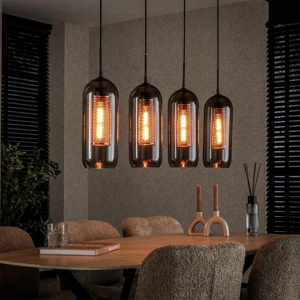 Hanglamp Rookglas En Geperforeerd Staal