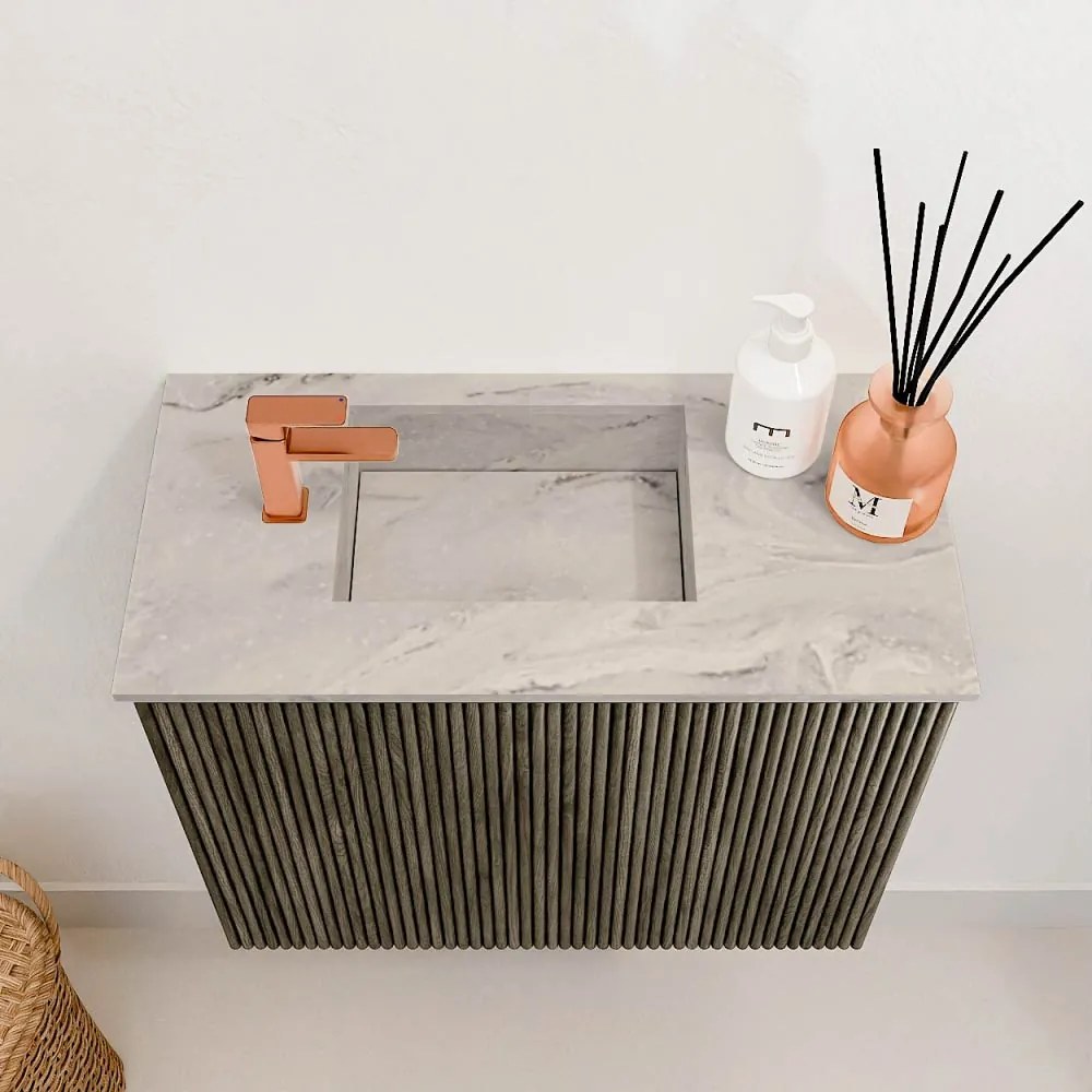 Mondiaz Joya DLux 50cm toiletmeubel shadow met wastafel faye links 1 kraangat glace
