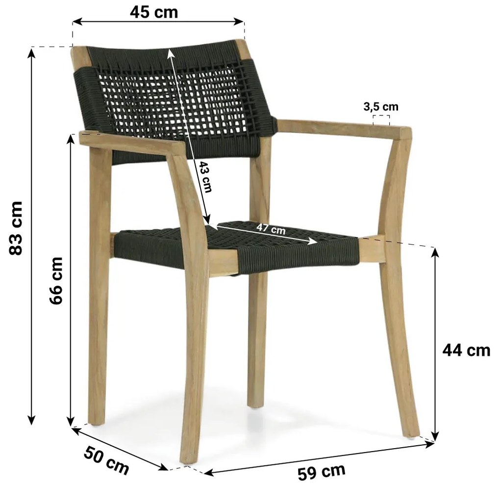 Tuinstoel stapelbaar Teak/Rope Groen Lifestyle Garden Furniture Dallas