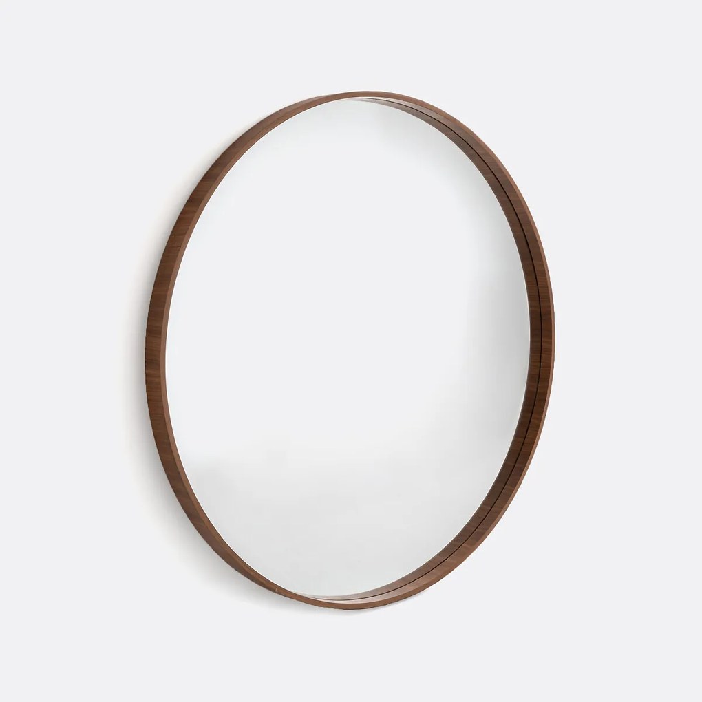 Ronde spiegel fineer notenhout Ø100 cm, Alaria