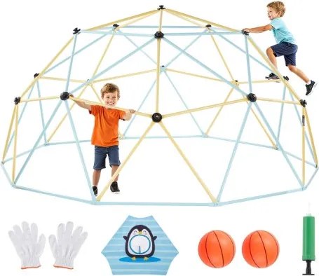 VEVOR Klimkoepel Geometrisch Klimrek met 2 Basketbalballen & Net (305 cm), Klimrek met een draagvermogen van 453 kg, Klimtoestel voor Kinderen van 3 tot 10 Jaar, Tuinspeelgoed, Speeltuin