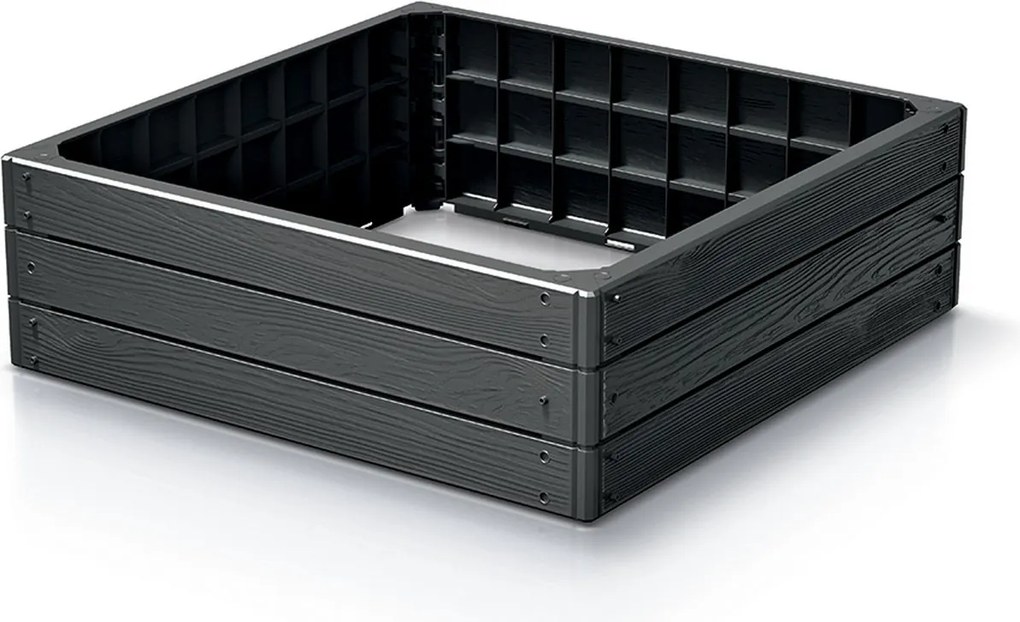 Prosperplast Tuinbed Base Woody - Antraciet - 75,6 x 75,6 x 25 cm - Houtlook