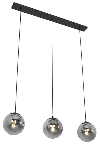 Eettafel / Eetkamer Art Deco hanglamp zwart en smoke glas 3-lichts - Pallon Art Deco E27 Binnenverlichting Lamp