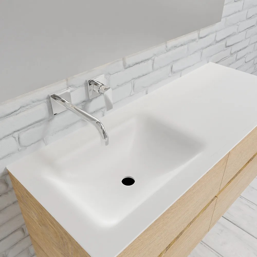 Zaro Valencia Solid Surface badmeubel 120cm licht eiken zonder kraangat spoelbak links met 4 lades