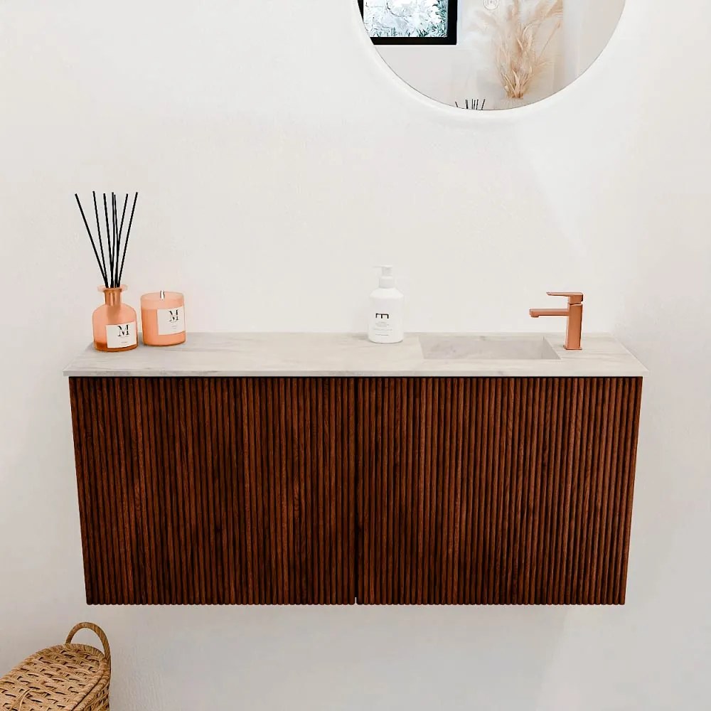 Mondiaz Joya DLux 90cm toiletmeubel ruby met wastafel faye rechts 1 kraangat ostra