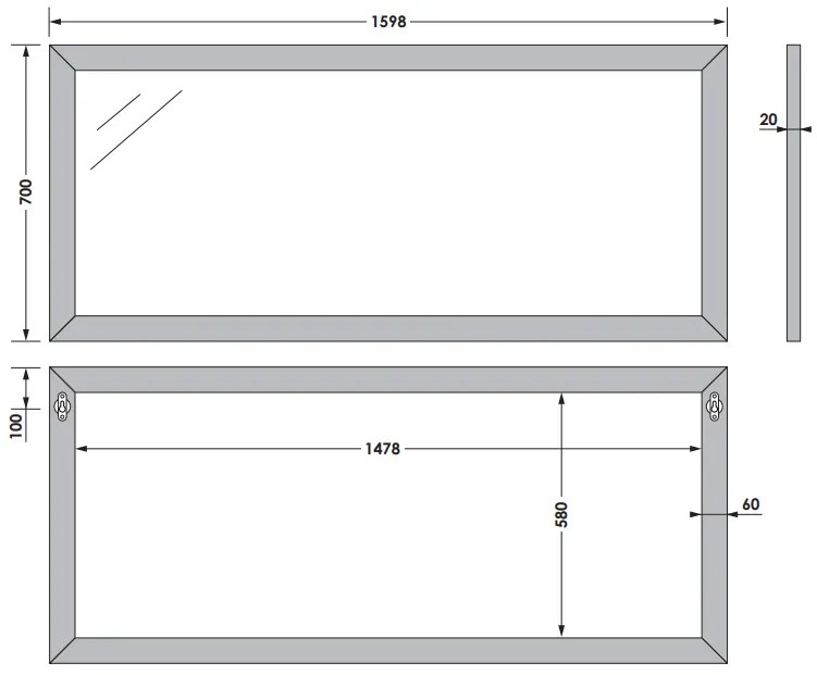 Sanituba Natural Wood spiegel 160x70 met massief eiken frame Eiken Grijs