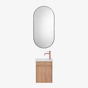 Narek Zwevend Houten Badkamermeubelset Met Geïntegreerde Wastafel Ash Brown & Ovale Led En Anticondens Zwart 50x100 Cm Asteiro & - Sklum
