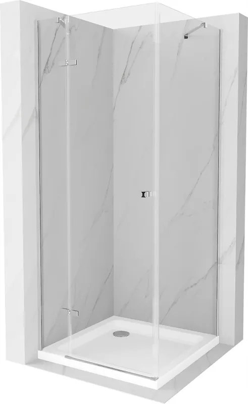 Mexen Roma douchecabine scharnierend 80 x 80 cm, transparant, chroom + douchebak Flat - 854-080-080-01-00-4010