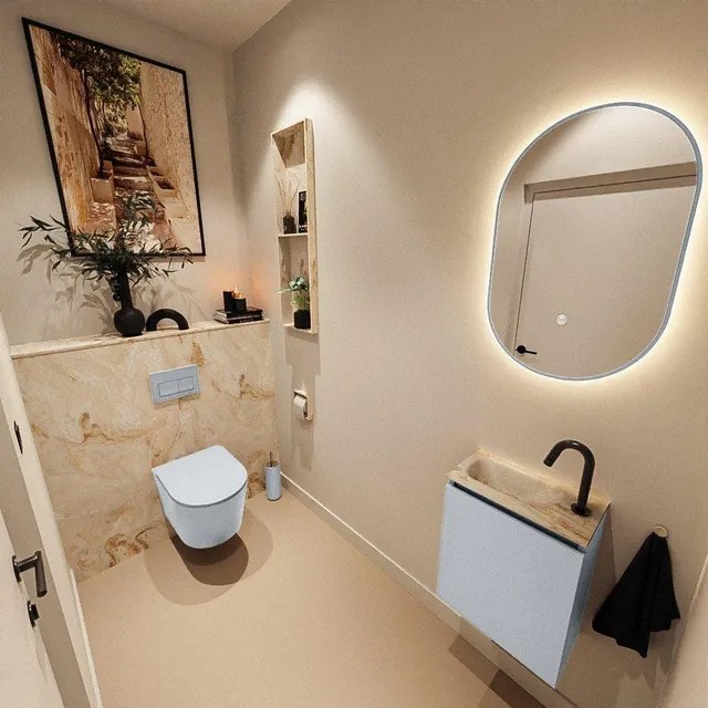 MONDIAZ TURE-DLUX 40cm toiletmeubel Clay. EDEN wastafel Frappe positie links. Met 1 kraangat. TUREDX40CLAL1FRA