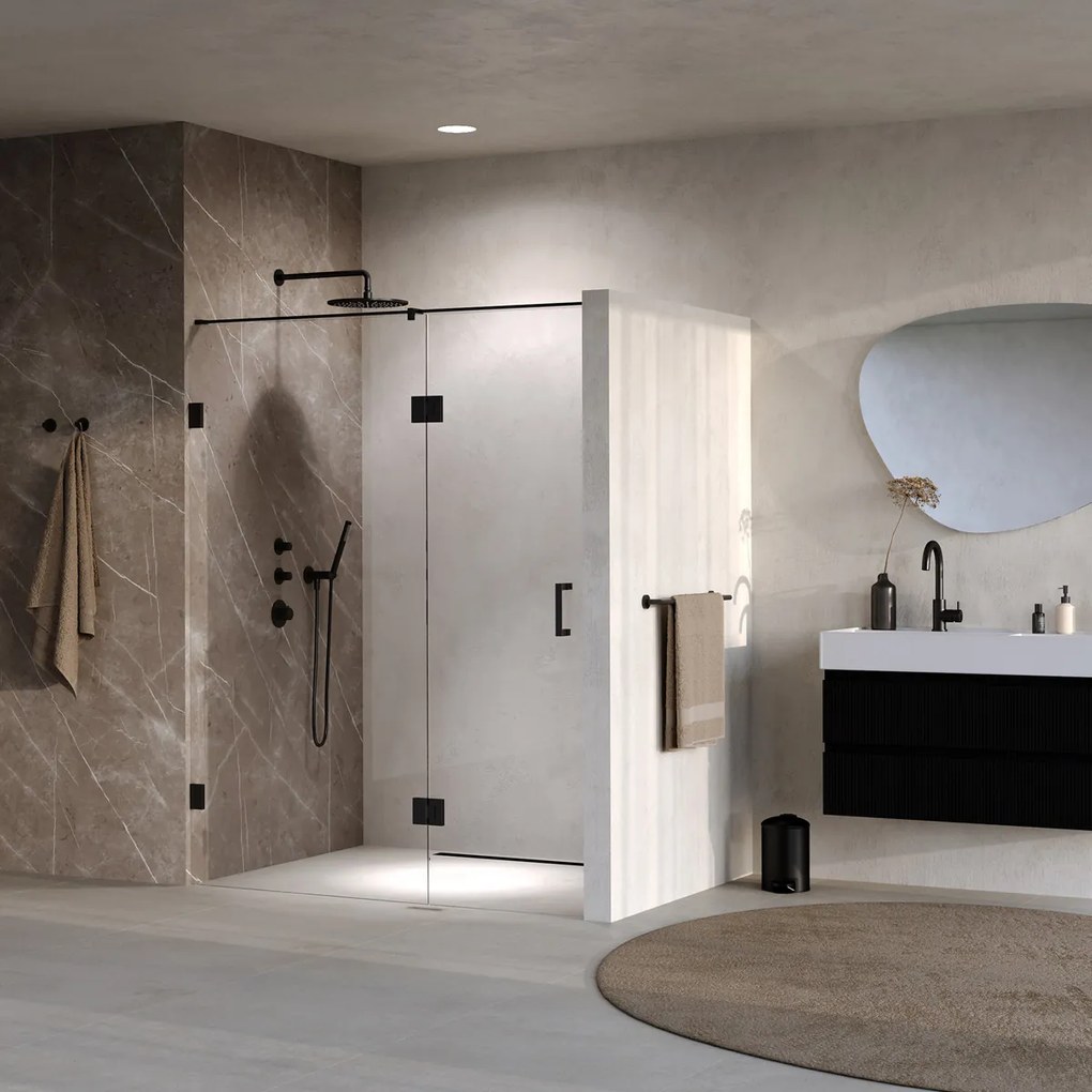 Brauer Void profielloze nisdeur 150cm met draaideur 70cm aan glas zwart mat