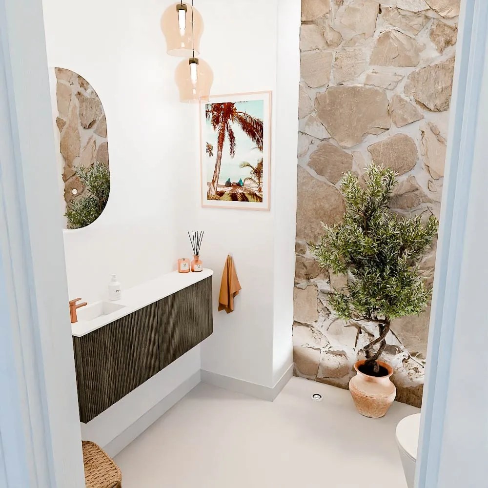 Mondiaz Joya 110cm toiletmeubel ronding rechts shadow met wastafel faye links 1 kraangat talc