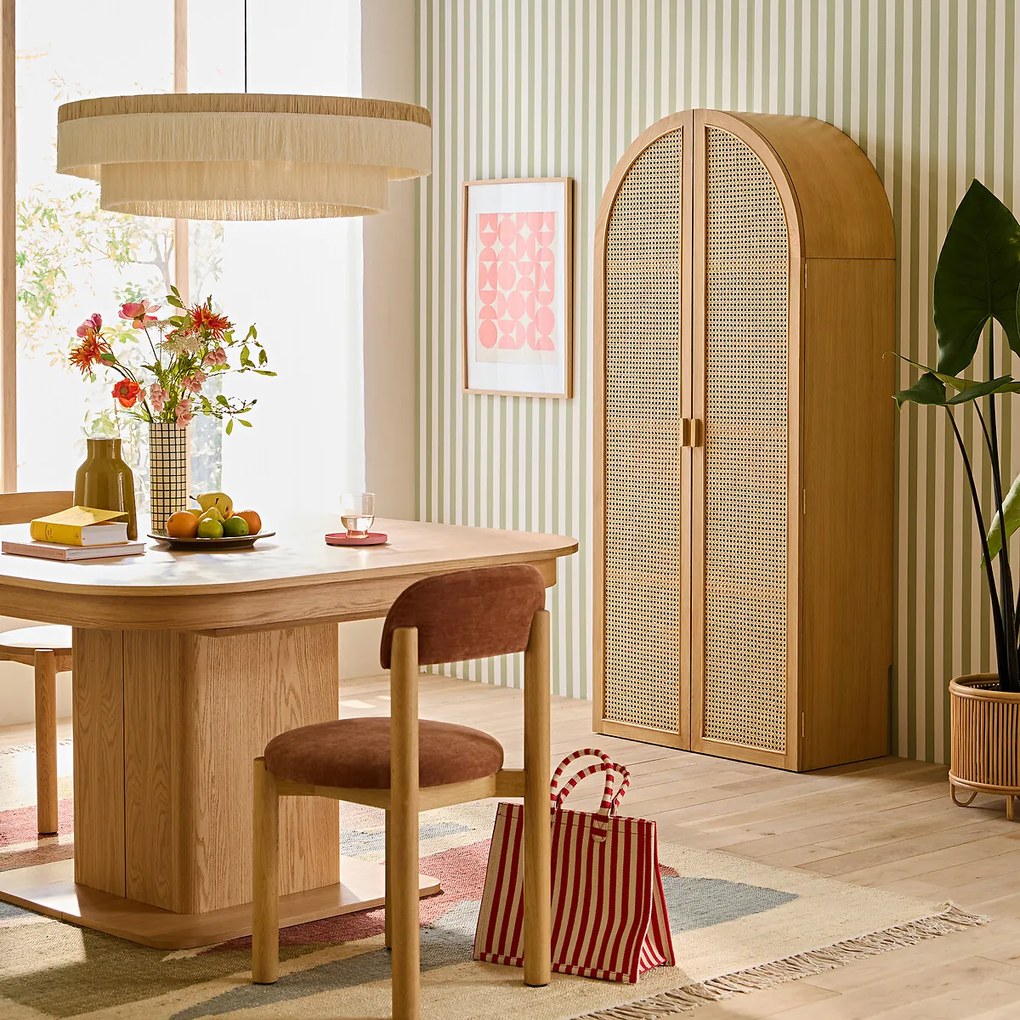 2-deurs servieskast in eikenfineer en riet, MATHEO