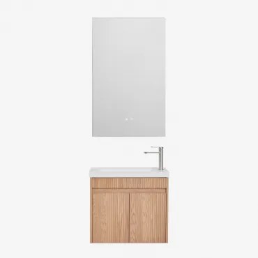 Narek Zwevend Houten Badkamermeubelset Met Geïntegreerde Wastafel Ash Brown & Rectangular Led And Antifog 55x90 Cm Riben & ↔︎ 60 Cm & Ge - Sklum