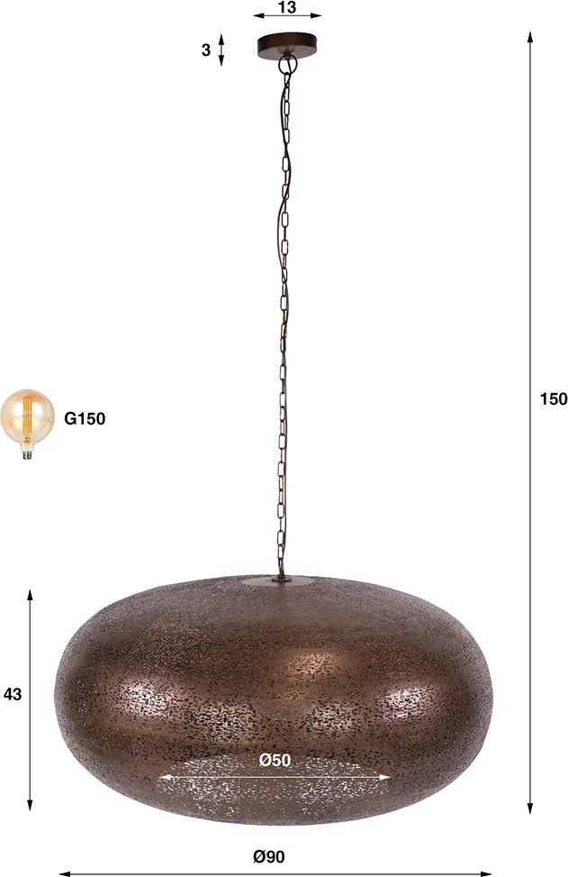 Kopere Hanglamp Met Metalen Kap 90cm