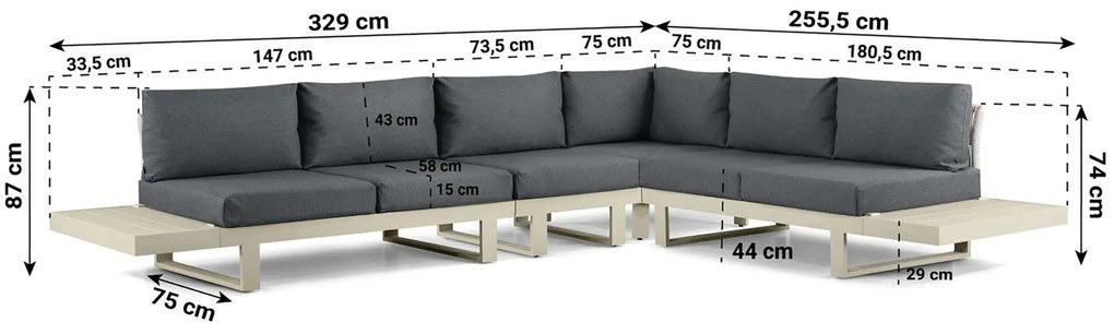 Hoek loungeset 6 personen Aluminium Taupe Lifestyle Garden Furniture Lorenzo