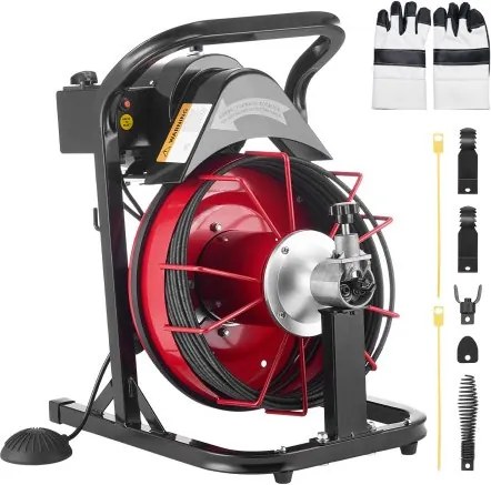 VEVOR pijpreinigingsmachine φ8 mm x 15 m, reinigingsspiraal met automatische aanvoer, 4 snijbladen en pneumatische voetschakelaar, pijpreiniger voor pijpen van 50 tot 100 mm, pijpreinigingsapparaat