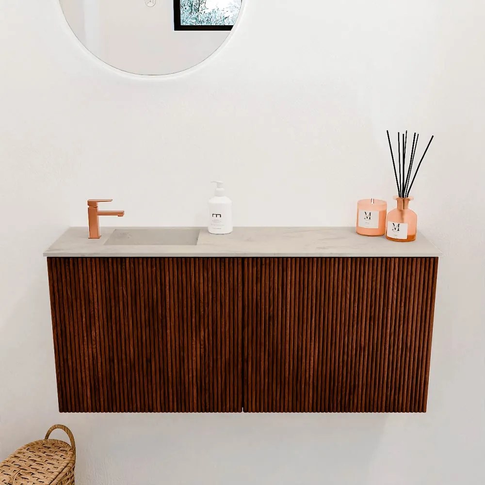 Mondiaz Joya DLux 90cm toiletmeubel ruby met wastafel faye links 1 kraangat opalo
