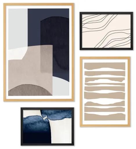 Layers & Lines set van 4 ingelijste prints, marineblauw en lichtroze