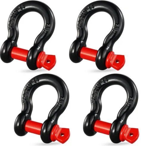 VEVOR 5/8" D-ringbeugel, 4-pack gelegeerde stalen beugels 28660 lbs (13 ton) breeksterkte met 3/4" schroefpen, zware off-road voertuig bergingsbeugel, sleepaccessoires voor Jeep-truck, zwart