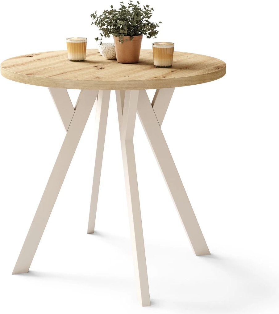 ALMO 80 Eiken Artisan / beige poten – ronde tafel met Y-poten, loft/industrieel voor keuken, woonkamer en eetkamer