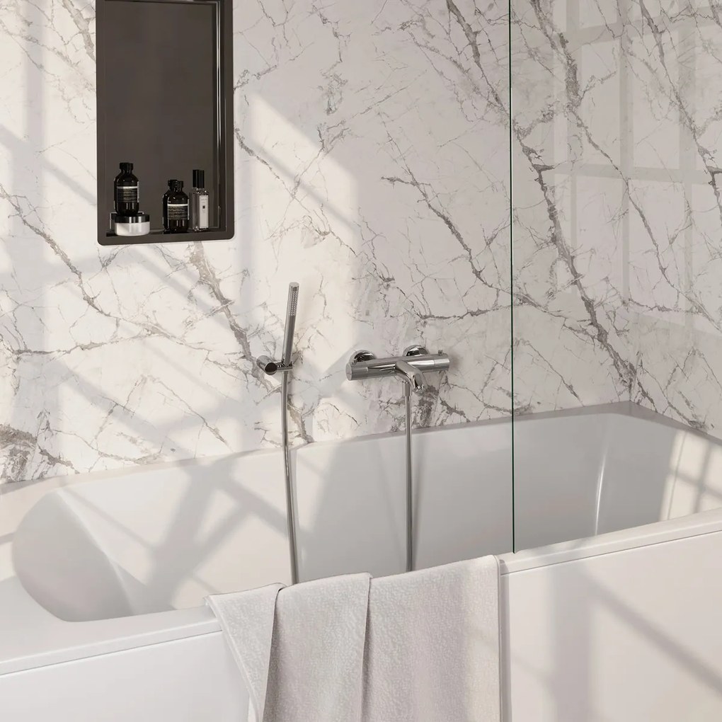 Brauer Stripe thermostatische badkraan met wandhouder en staafhanddouche chroom