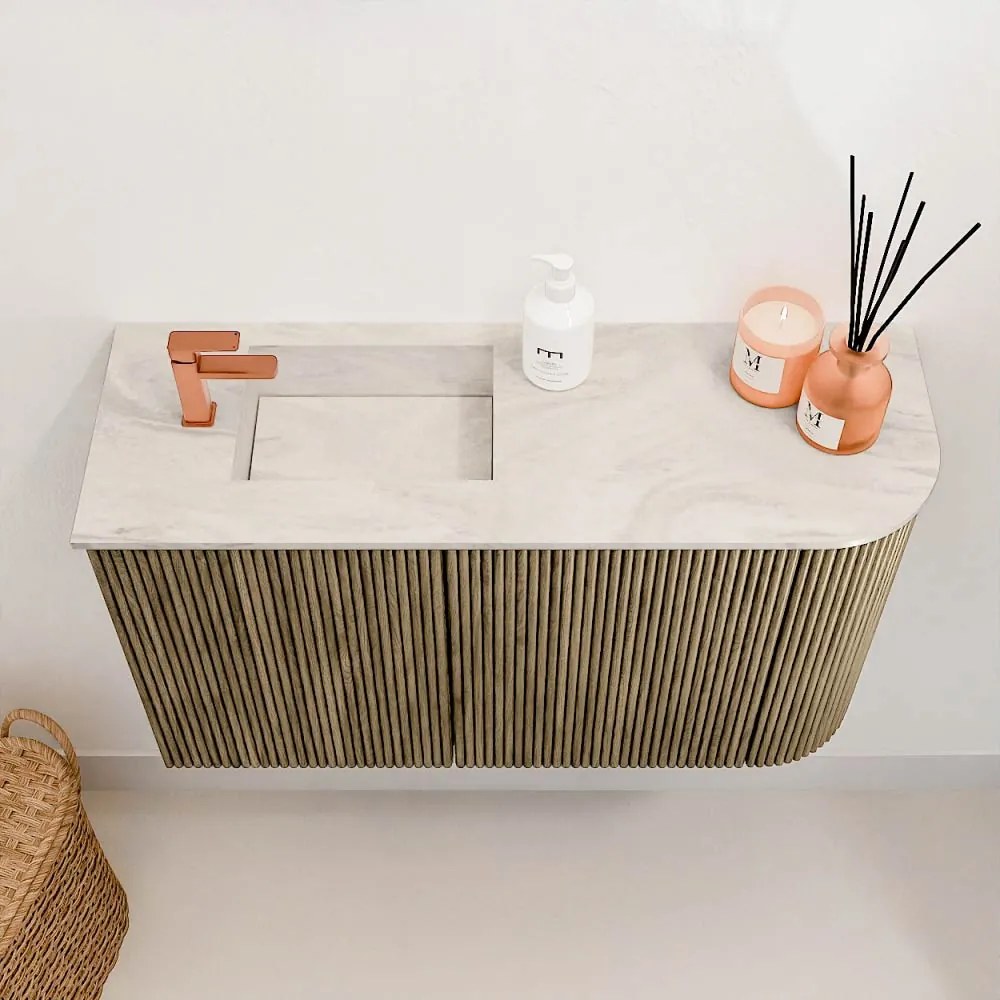 Mondiaz Joya DLux 70cm toiletmeubel ronding rechts dusk met wastafel faye links 1 kraangat ostra