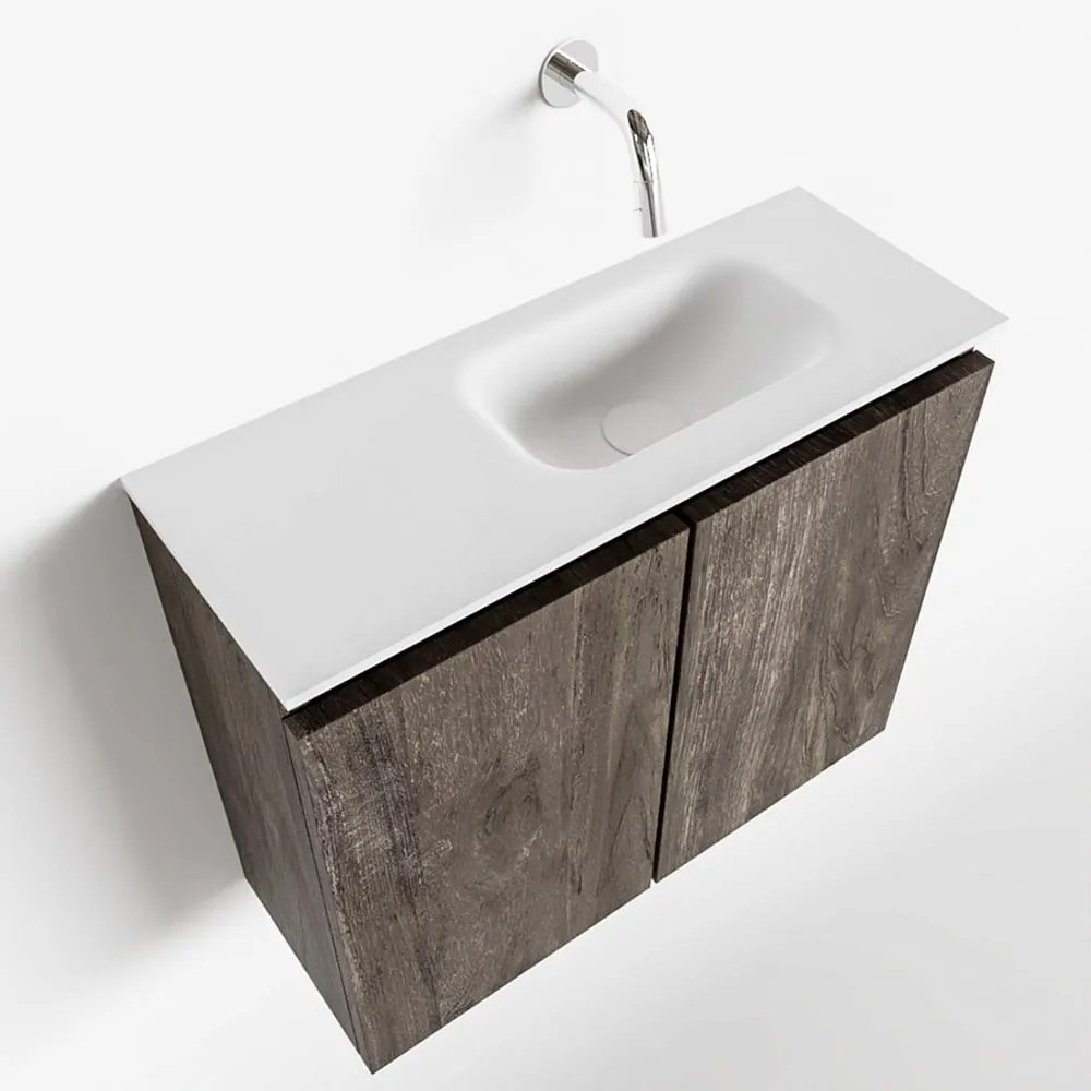 Mondiaz Ture 60cm toiletmeubel dark brown met wastafel talc rechts geen kraangat