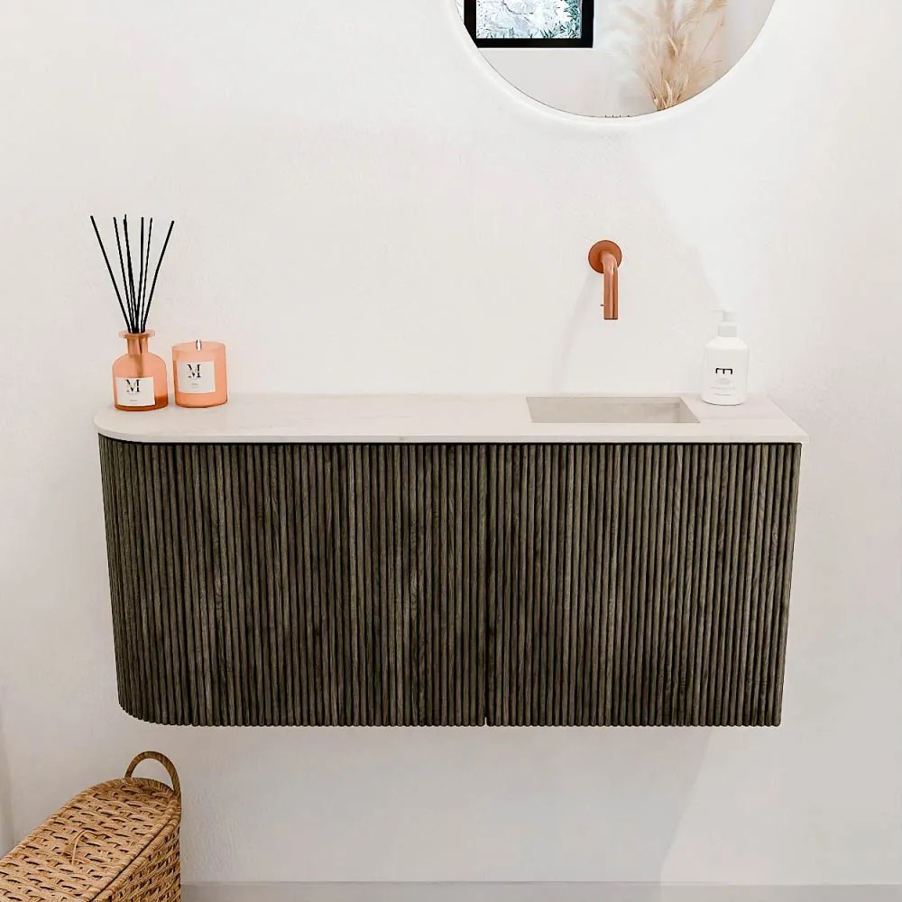 Mondiaz Joya DLux 90cm toiletmeubel ronding links shadow met wastafel faye rechts zonder kraangat meli
