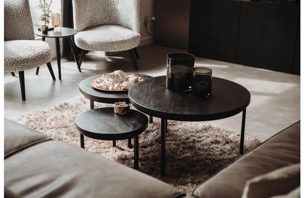 Goossens Salontafel Jelle rond, hout mango zwart, urban industrieel, 54 x 45 x 54 cm
