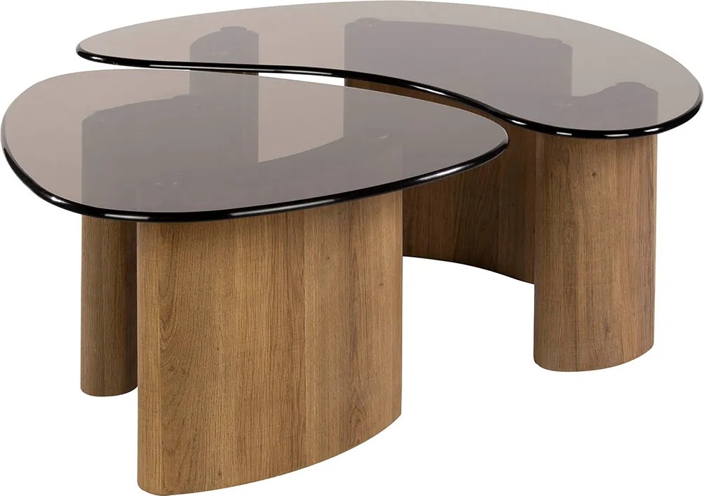 Organische Salontafelset Met Rookglas - 87 X 76cm.