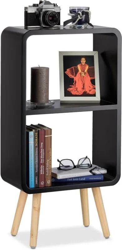 Boekenkast 2 vakken - boekenrek met houten poten - vakkenkast - kinderkast zwart