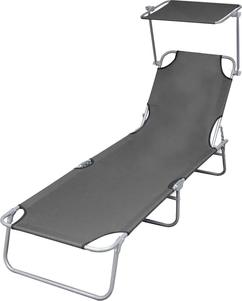 vidaXL Ligbed met luifel inklapbaar staal grijs