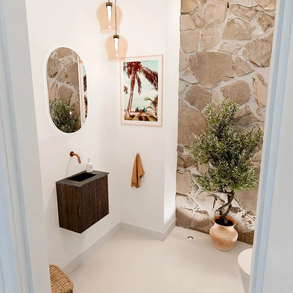 Mondiaz Joya DLux 40cm toiletmeubel walnut met wastafel faye midden zonder kraangat lava